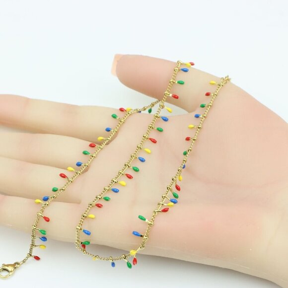 Colorful Teardrop Charm Gold Plated Yellow Necklace for Women, XPNL0363 - Picture 5 of 11